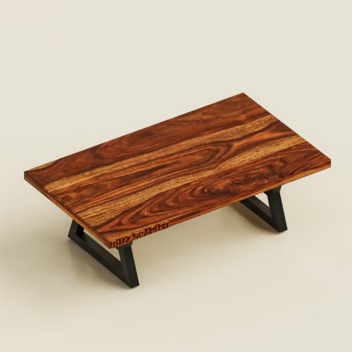 Image of Solid Sheesham Wood Coffee Table | Black Metal Frame