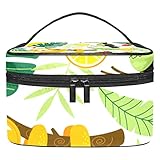 TBOUOBT Cosmetic Travel Bags, Makeup Case, Makeup Bag for Toiletries, Cartoon Lazu Parrot Tropical Jungle Banana