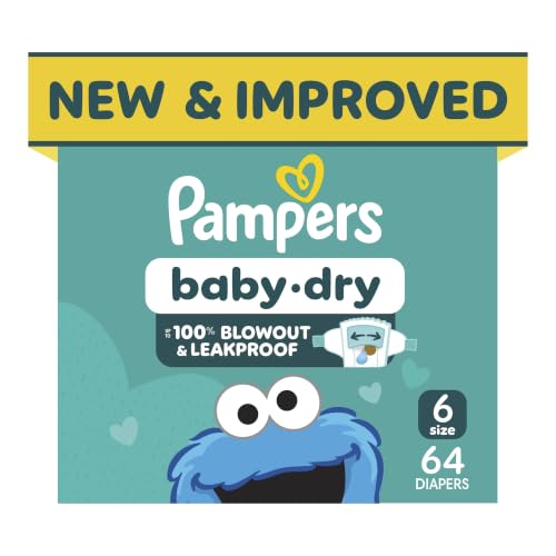 Pampers Baby Dry Ultra Cushiony Diapers, Size 6 (23-44 lbs), 64 Count, Up to 100% Leakproof (Packaging May Vary) - image 1