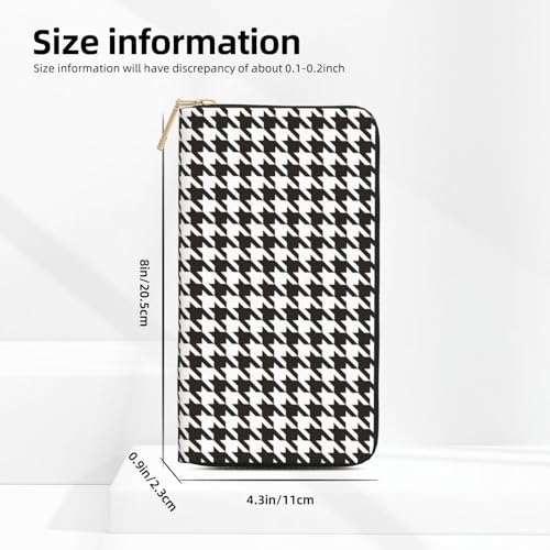 Houndstooth Black and White Print Wallet Women Men, Long PU Leather Wallets for Women, Cute Womens Travel Wallet Purse Pouch with Zipper Pocket3