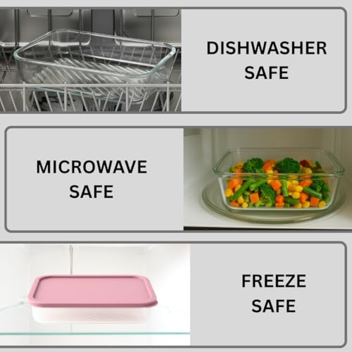 Image of Femora Borosilicate Glass Food Storage Containers with Lids Set of 6 (310ml x2, 520ml x2, 750ml, 1200ml | Rectangular, Airtight & Leakproof | Microwave & Dishwasher Safe | Maroon