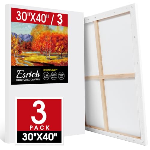 ESRICH Stretched Canvas for Painting 30x40 Inch 3Pack Large Canvas for Painting Primed Acid-Free Cotton Blank Canvases Art Paint Canvases for Oil Paint Watercolor Acrylic Paint Gouache and Tempera.