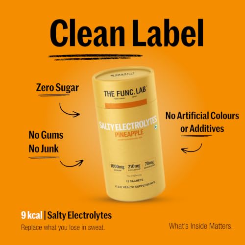 Image of The Func. Lab Daily Electrolytes -Salty Pineapple | 15 Sachets | Instant Hydration Powder with Sodium, Potassium, Magnesium | Sugar-Free, No Preservatives | Instant Energy, Performance & Recovery Drink