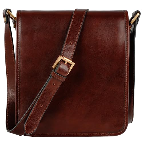 Time Resistance Italian Leather Messenger Bag for Men - Full Grain Leather Men's Crossbody Bag - Tablet Sized Shoulder Bag