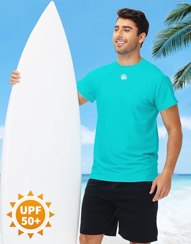 Image of AOBUTE Mens Swim Shirts Short Sleeve UPF 50+ Sun Shirt Quick Dry Rash Guard Fishing Swimming Shirt