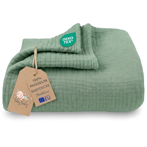 Totsy Baby Manta Muselina bebé algodón 75 x 60 cm - Plaid Gasa Suave Muslin cobija niño Delgada arrullo sábana muselinas mantita Ligera recién Nacido Tejido Transpirable para niños Salvia