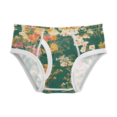 KLL Colourful Small Liberty Blooming on Green Background Toddler Boys' Comfort Training Underwear Breathable Undies