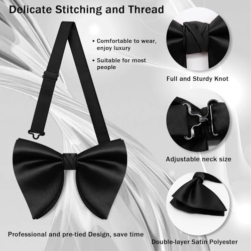 Image of Mens Bow Tie Pre Tied Oversized Bow Ties for Men Satin Bowties for Tuxedo Wedding Party Banquet