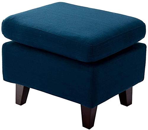 Repose-pieds canapé bleu en tissu et pouf de rangement en bois massif