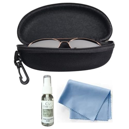 Image of KT Sunglasses Case for Men & Women | Pack of 1 Sunglass Case, 1 Lens Cleaning Cloth & 1 Lens Cleaner Liquid, 30ml | Sunglass Cover Case | Black