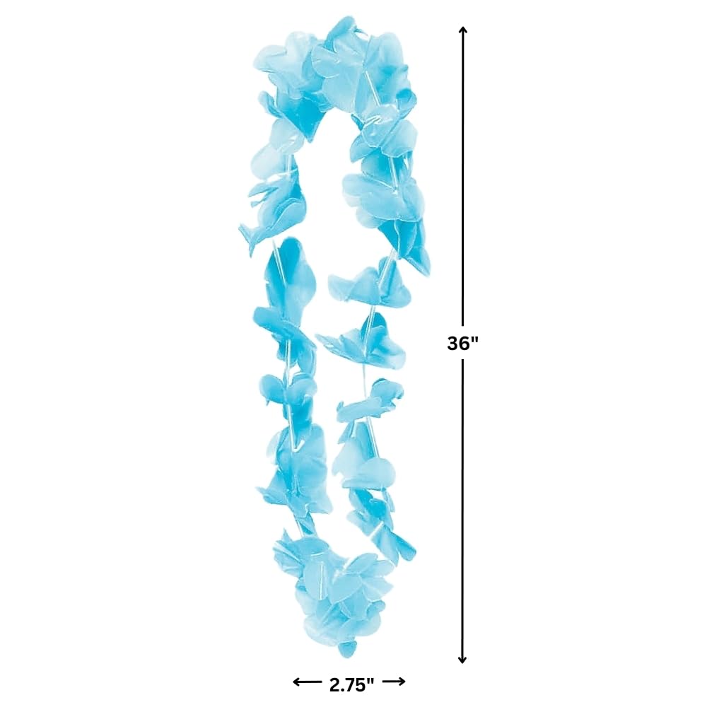 Fun Express Light Blue Lei Flower Necklaces - Set of 12 - Luau, Tiki, Destination Wedding Party Supplies