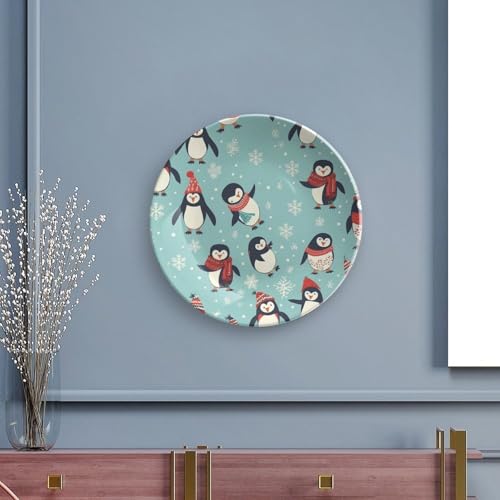 Plato decorativo de porcelana con pingüinos navideños 7 pulg miniatura 5