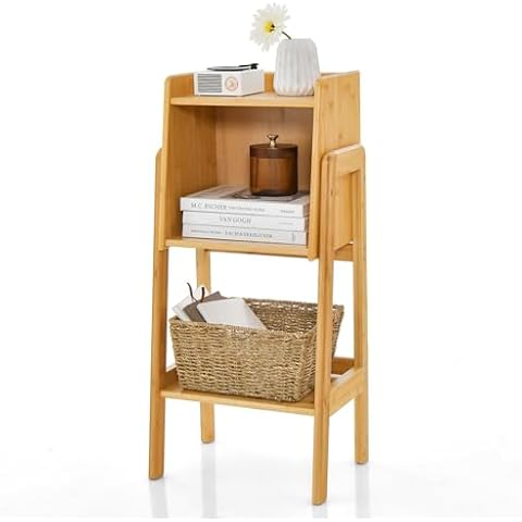 COSTWAY 3-Tier Bamboo Bookshelf with Raised Edge Cover