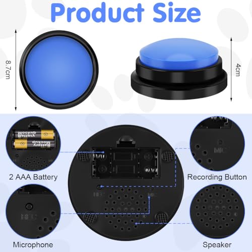vsshe Buzzer mit Aufnahmefunktion, Haustier Talking Training Antwort Buzzer, 7 Farben Buzzers Aufnahmefähige Tasten für Hund Interaktion, 30 Sekunden Aufnahme&Wiedergabe Intelligenzspielzeug für Hunde