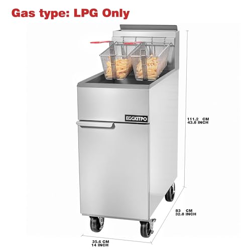 Image of EGGKITPO Commercial Liquid Propane Gas Fryer 3 Burnner 90,000 BTU CSA Certified Commercial Deep Fryer with 40lb. Oil Capacity Stainless Steel Floor Fryer with 2 Baskets for Restaurant and Business Use