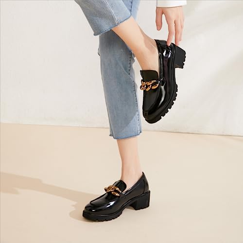 Image of Chunky Loafers Women Platform Loafers for Women Comfort Slip-on Loafers with Chain Faux Leather