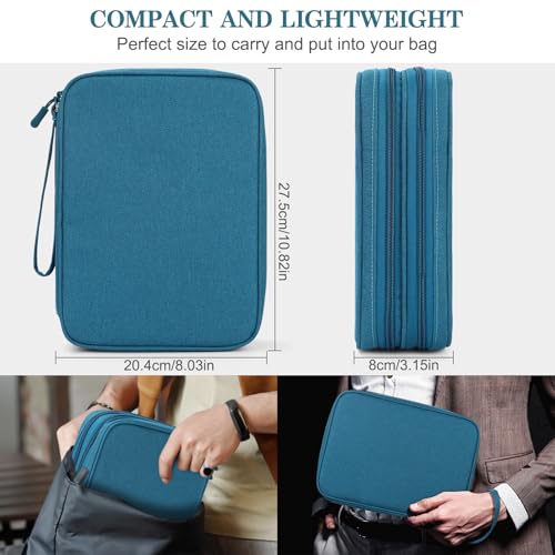 Image of FYY Electronic Organizer, Extra Large Travel Cable Organizer Bag Pouch Portable Waterproof Double Layers All-in-One Storage Bag for iPad, Cable, Power Bank, Laptop Charger for Office /Home, Dark Green
