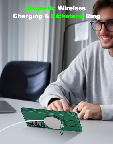CENMASO Magnetic Case for Samsung Galaxy S25 Ultra with 360° Spin Stand, Compatible with Magsafe, Military Grade Protection, Shockproof Case for Galaxy S25 Ultra with Kickstand & Ring Stand, Green - image 9