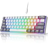 iLovBee Teclado mecánico i61 60 por ciento, teclado RGB con cable, 61 teclados compactos personalizados para PC/Mac Gamer, interruptor rojo lineal intercambiable en caliente, gris y blanco