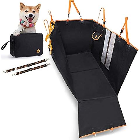Enkarl Dog Car Seat Cover, Convertible Dog Hammock Scratchproof Pet Car Seat Cover with Mesh Window, Storage Bag and Seat Belts , Durable Nonslip Dog Seat Cover for Cars Trucks SUVs (Black) Cover