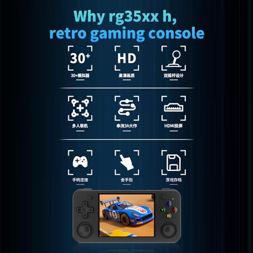 RG35XX H, console de jogos portátil retrô Anbernic com cartão 64GTF, design de joystick duplo, tela