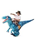 Spooktacular Creations Kids Halloween Inflatable Costumes, Raptor Blow Up Costume with Light Up Eyes, Ride On Blue Dinosaur Inflatable Suit for Halloween Cosplay Themed Party