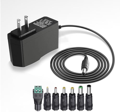 9V 2A AC Adapter Power Supply Cord Charger [9 Volts 2 Amps Regulated Switching Power] with 7 Interchangeable DC Plug Adapter for 500mA 600mA 700mA 800mA 900mA 1000mA 1500mA 2000mA Equipment Cable