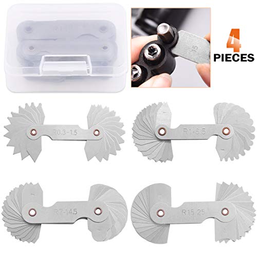 Rustark 4 Pcs Metric Radius Gauge Stainless Metal External and Internal Arc Fillet