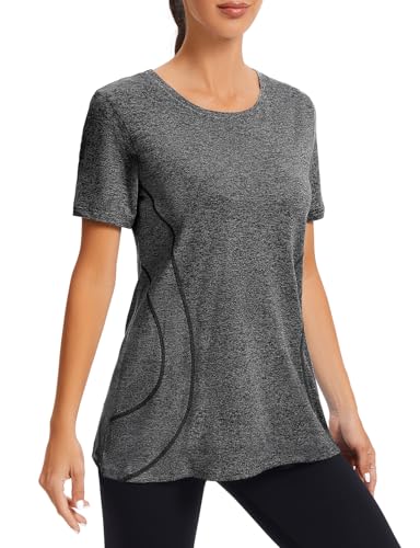 Image of Cucuchy Womens Yoga Tops Flowy Fitness Workout Shirts Short Sleeve Activewear
