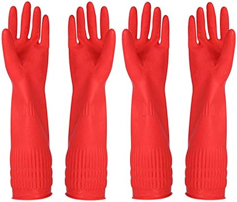 Rubber Cleaning Gloves Kitchen Dishwashing Glove 2-Pairs and Cleaning Cloth 2-Pack,Waterproof Reuseable. (Red, Large)