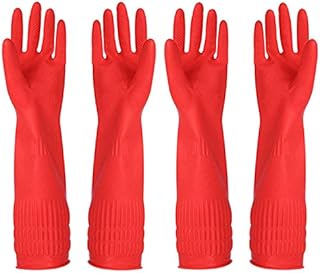 Rubber Cleaning Gloves Kitchen Dishwashing Glove 2-Pairs and Cleaning Cloth 2-Pack,Waterproof Reuseable. (Red, Large)