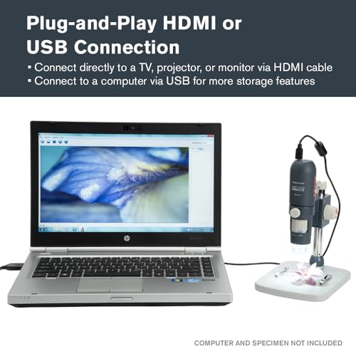 Celestron 44316 MicroDirect 1080P HDMI Handheld Digital Microscope, 10x-220x Magnification, Grey/White