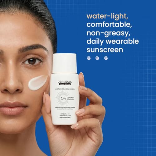 DERMDOC SPF 50 1% Ceramide Complex Water Light Fluid Sunscreen (50 gm) | PA++++ | Sunblock | Lightweight | Non-Sticky I No White Cast |... - Image 3