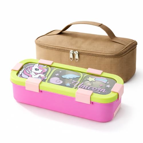 Image of Motka Kids Lunch Box 3 Compartment Combo with Insulated Bag | 600ml Stainless Steel Bento Box for Kids, Leakproof Silicone Seal, Built-in Cutlery, School Travel Food Container - Pink