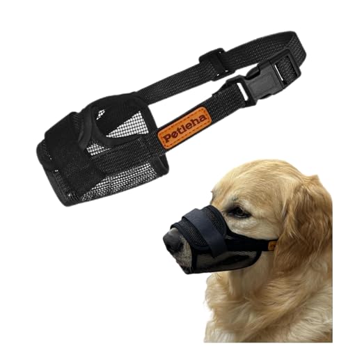 Tutuyao Dog Muzzle, Black Mesh with Adjustable Strap, Anti-Bite for Medium Breeds (Black, S)