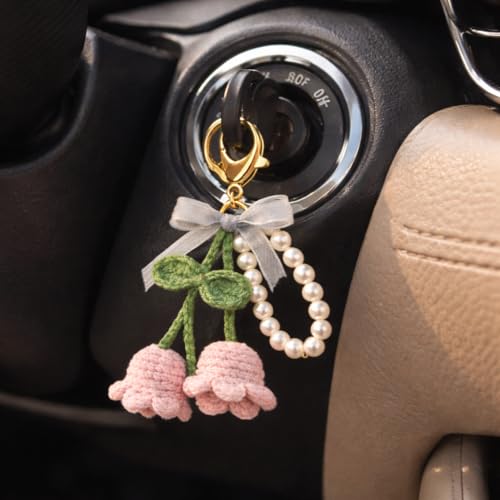 Image of Handmade Crochet Cherry Keychain for Girls & Women, Cute Pink Fruit Key Ring, Knitted Bag Charm for Purse, Backpack & Car Keys, Soft Yarn Handmade Gift, Aesthetic Accessory