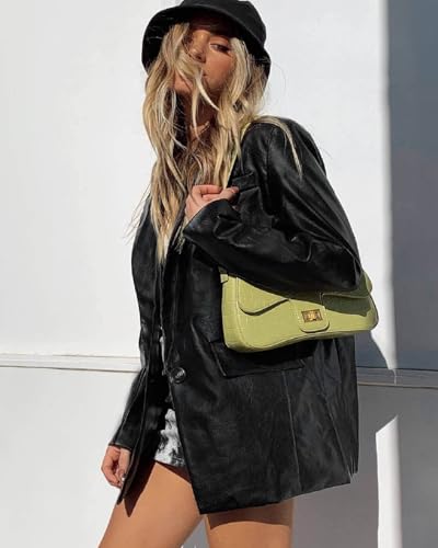 Pepochic Womens Oversized Leather Jacket Long Sleeve Faux Leather Blazer Lapel Button Down Leather Shacket Coat with Pockets2