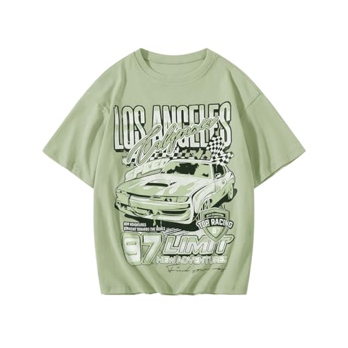 Image of Girl's Car Letter Graphic Print Round Neck Short Sleeve Tee Summer Casual T Shirt Graphics Tee Shirt
