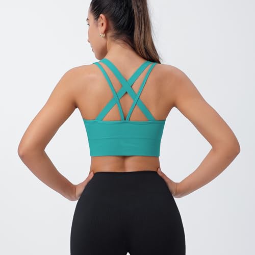 Image of BLUELILY Sports Bra for Women Medium Support Criss Cross Strappy Bras Seamless Padded High Impact Yoga Athletic Exercise Bras