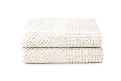 Texere 100% Organic Cotton Diamond Jacquard 700 Gsm Luxury Bath Towel Sets - Ultra Soft And Absorbent Hotel And Spa Quality (Diamond, Cream, 2 Bath Towels) #TOP9