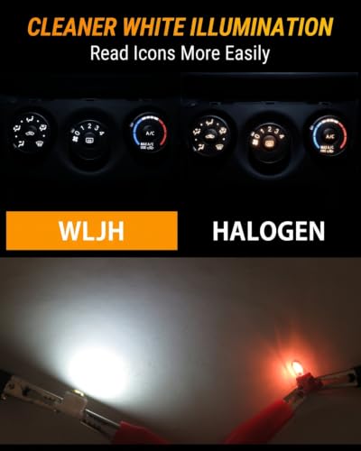 Image of WLJH White T4.2 Neo Wedge LED HVAC Control Panel Bulbs for Toyota | 3030 SMD, 150lm, Clean White HVAC Panel Backlighting, Dimmable, Twist-Lock Base, Corolla RAV4 Tacoma and Matrix, 10-Pack