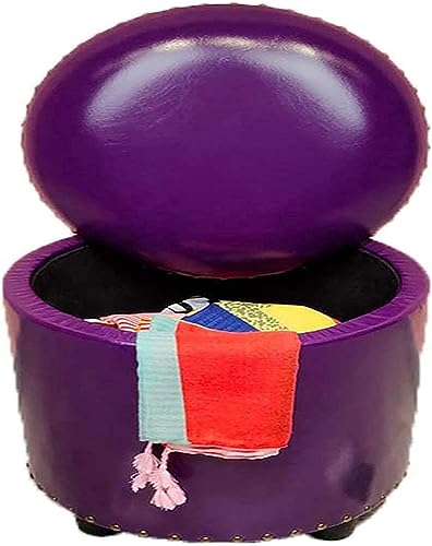 Pouf rond violet 42 cm avec coffre de rangement discret