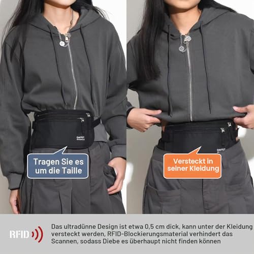Geldgürtel für Damen und Herren,Die Bauchtasche zum Reisen Flach Mit RFID-Blocker Bauchtasche unter Kleidung tragbar
