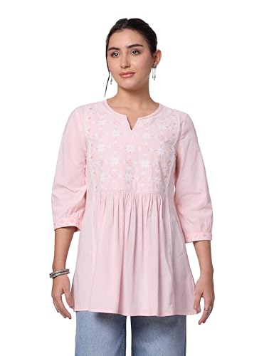 Image of Amazon Brand - Myx Women Pure Cotton Embroidered Short Kurti | Tunic | Short Kurta (Available in Plus Sizes)