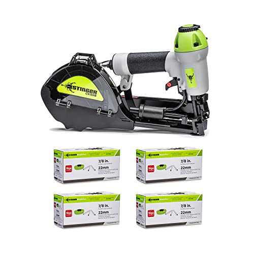 STINGER CS150B Pneumatic Cap Stapler Kit Stapler & 8000 Cap Staples for Roofing Underlayment Housewrap and Insulation (136012)