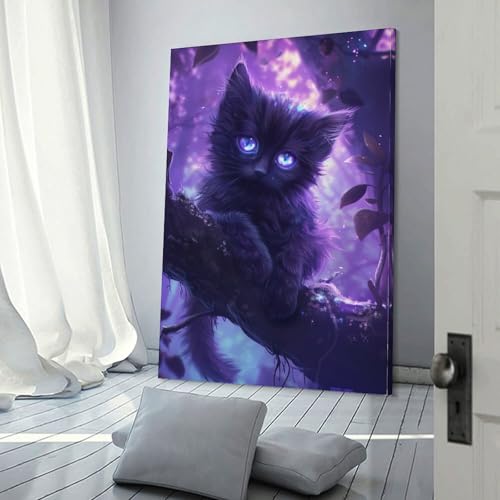 Toile murale chat violet pour decoration chambre et cuisine moderne