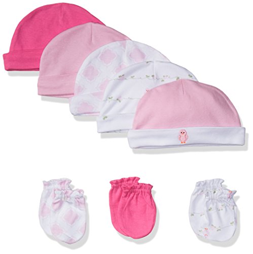 Luvable Friends baby girls Cotton Caps and Scratch Mittens Hat, Bird, 0-6 Months US