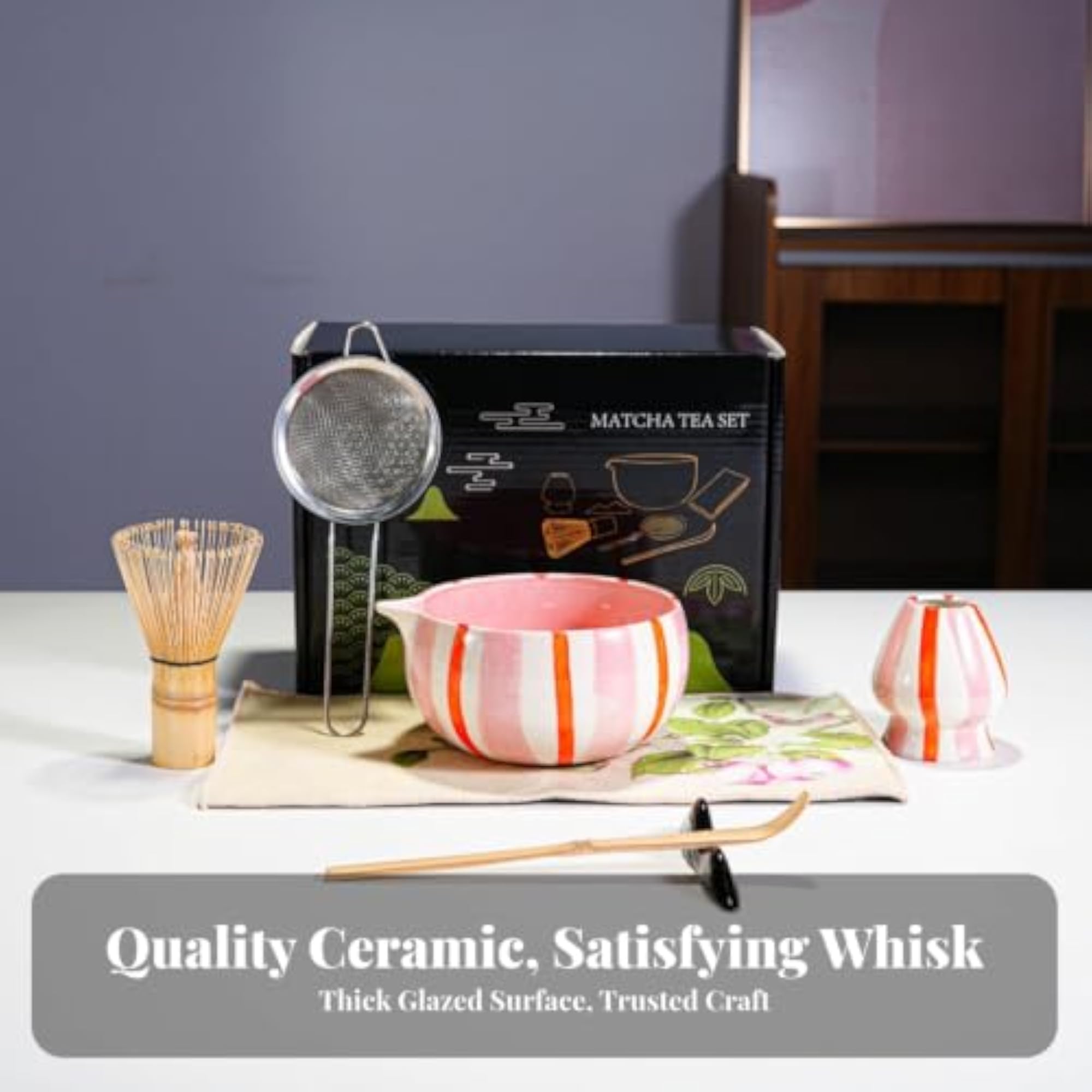 Hand-Painted Matcha Tea Set with Whisk
