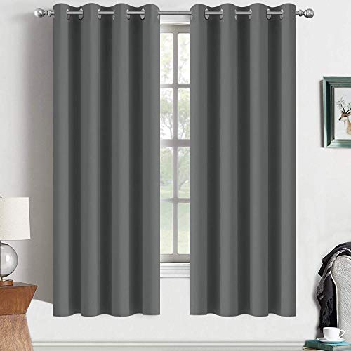 Yakamok Room Darkening Grommet Window Drapes Thermal Insulated Light Blocking Blackout Curtains for Bedroom(52Wx72L,Dark Grey,2 Panels)