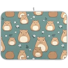Dish Drying Mat for Kitchen Counter Capibara Capybara Guinea Pig Flowers Green Absorbent Drying Dish Mat 1618 inch Dish Rack Pad Coffee Mat for Sink Dishes Under Rack